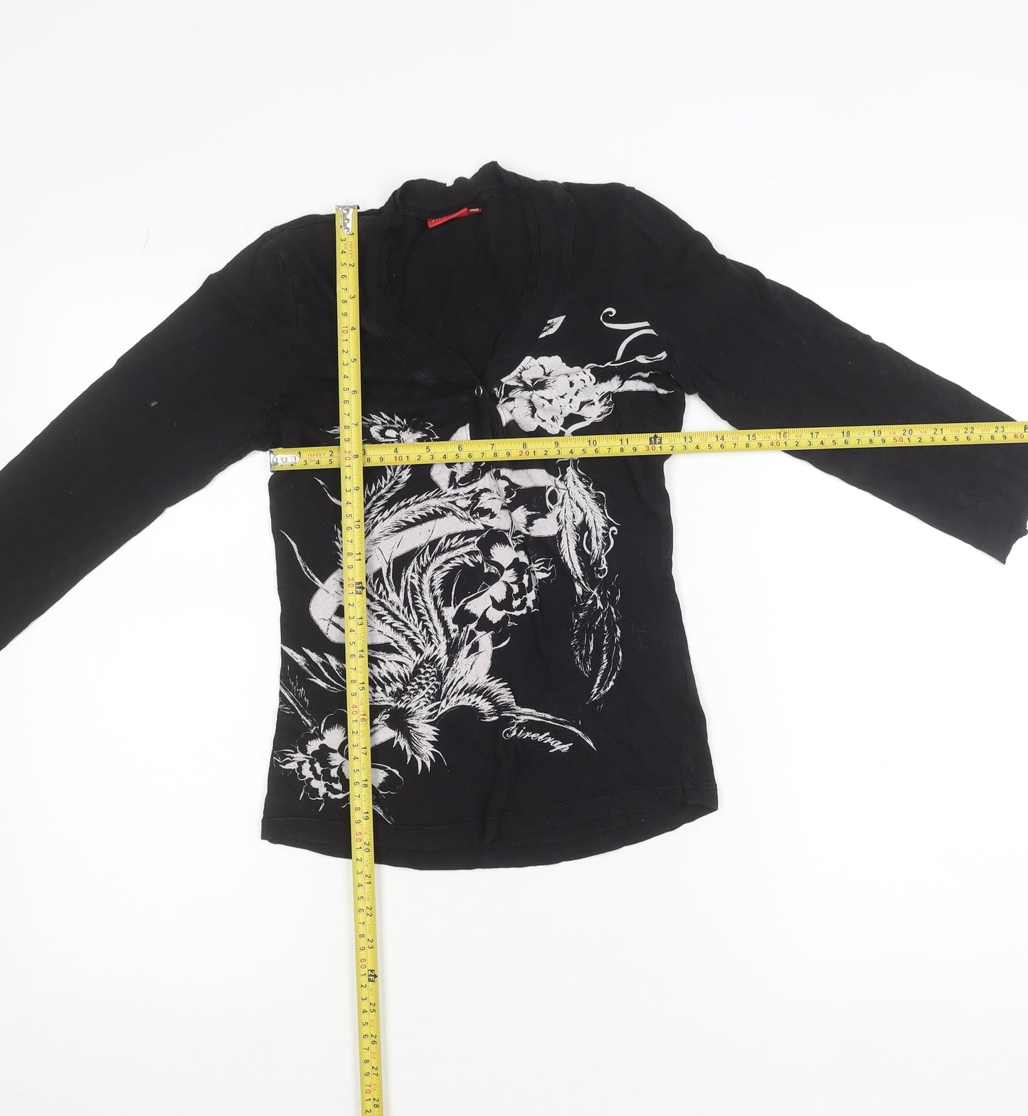 Firetrap Womens Black Floral Long Sleeve V-Neck T-Shirt Size S