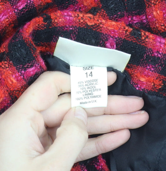 Debenhams Women’s Red Black Check Pencil Skirt Size 14 Wool Blend