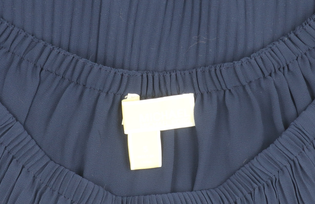 Michael Kors Women’s Blue Pleated Off-Shoulder Tunic Blouse Size S