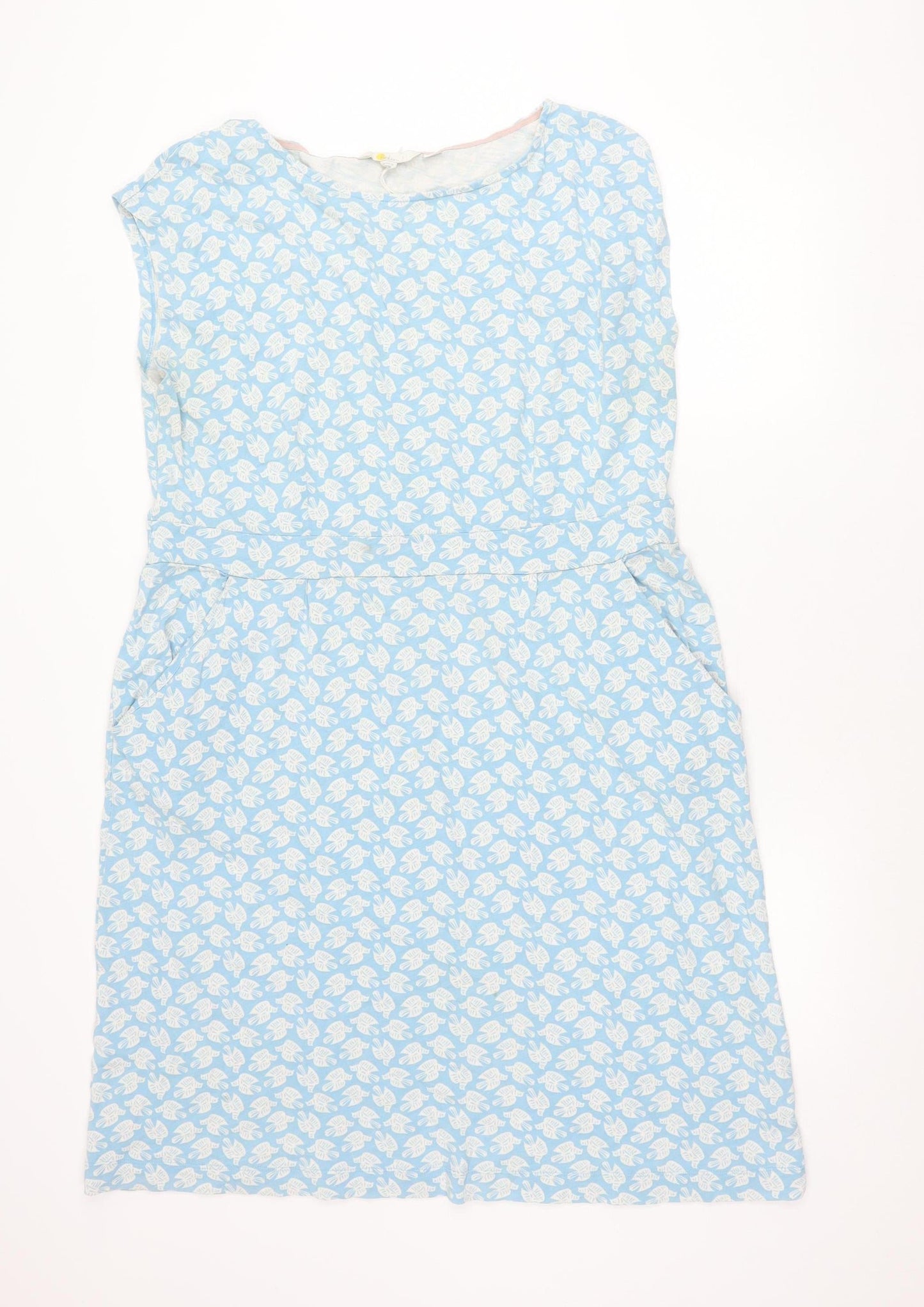 Boden Women’s Blue Bird Print Sleeveless Cotton Blend Shift Dress UK 20