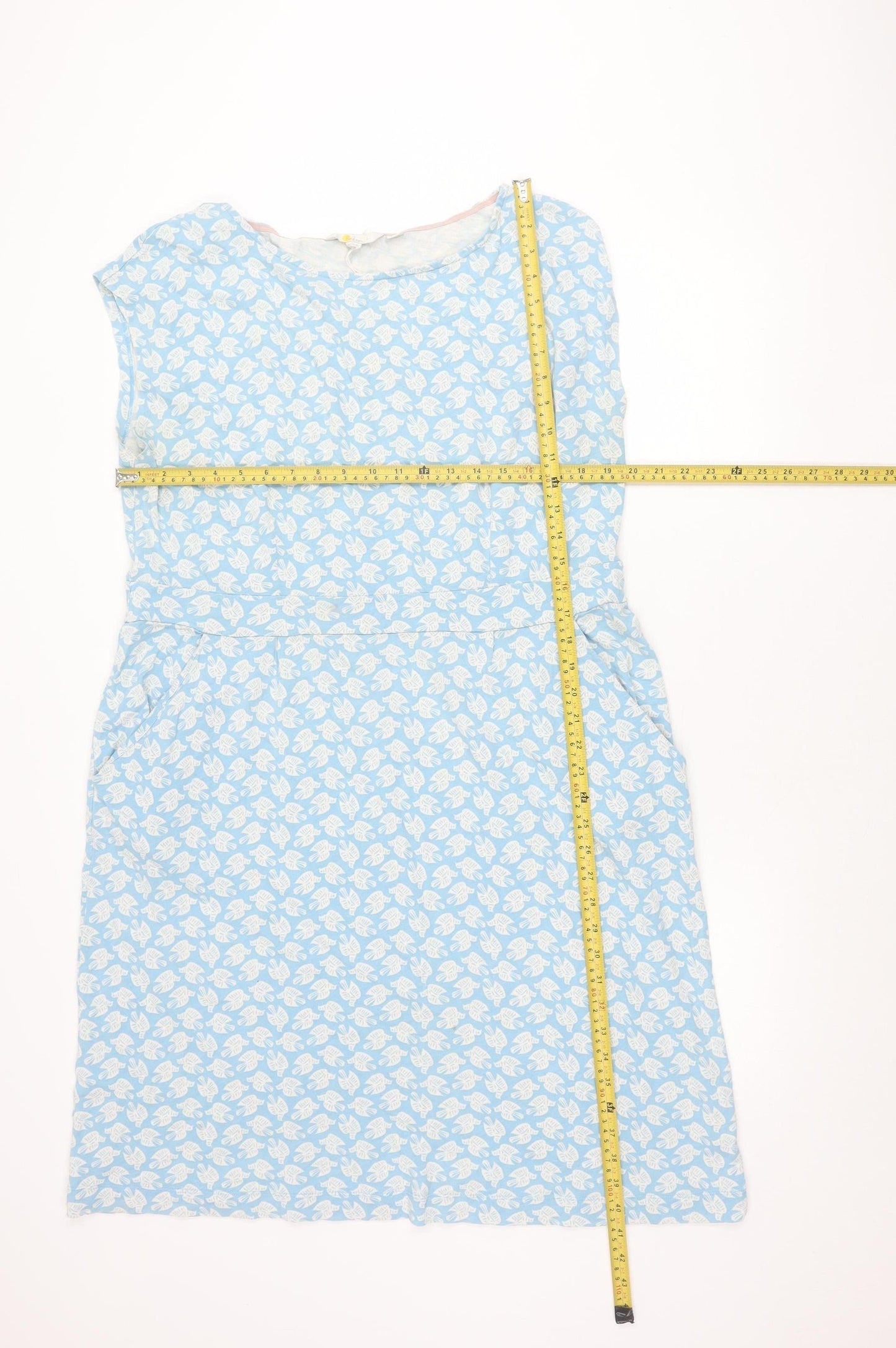 Boden Women’s Blue Bird Print Sleeveless Cotton Blend Shift Dress UK 20
