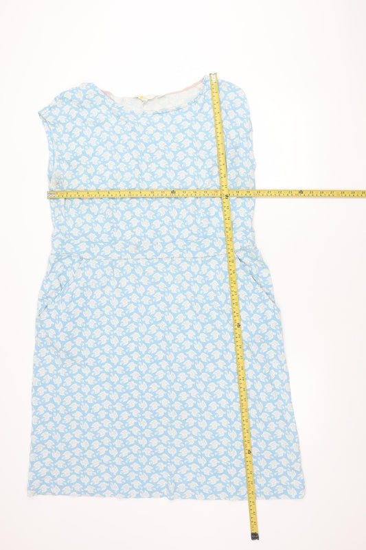 Boden Women’s Blue Bird Print Sleeveless Cotton Blend Shift Dress UK 20