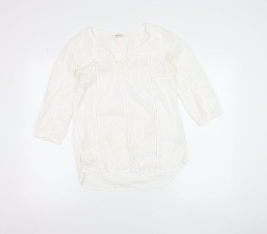 Fat Face Women’s White Cotton Tunic Blouse UK 6 V-Neck 3/4 Sleeve
