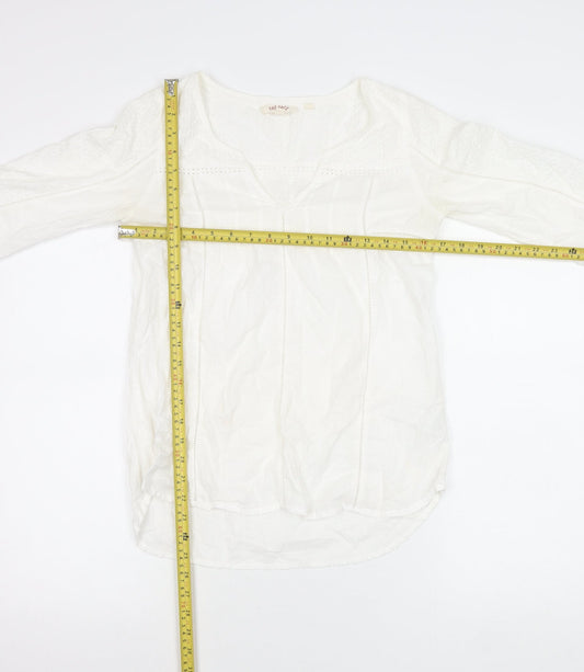 Fat Face Women’s White Cotton Tunic Blouse UK 6 V-Neck 3/4 Sleeve