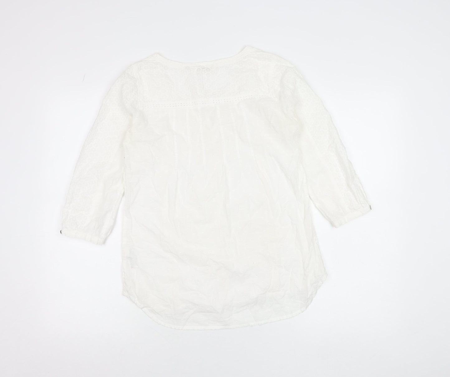 Fat Face Women’s White Cotton Tunic Blouse UK 6 V-Neck 3/4 Sleeve