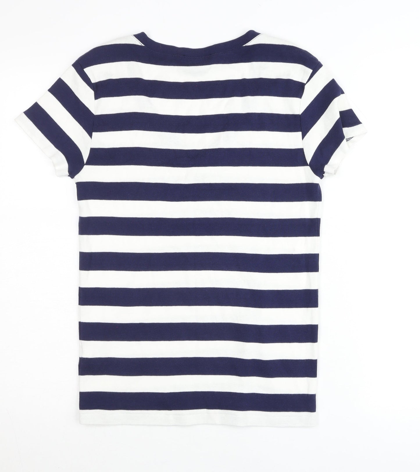 Ralph Lauren Womens Blue White Striped Cotton V-Neck T-Shirt L
