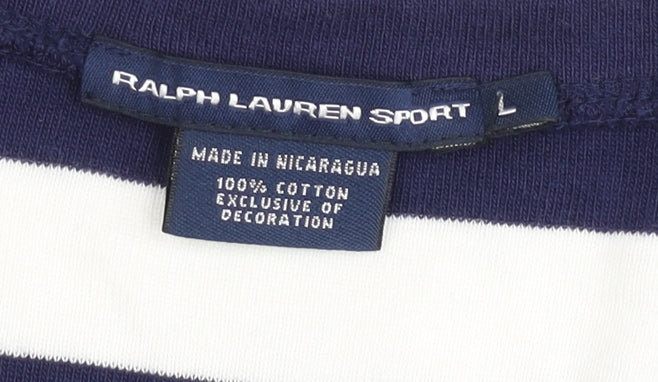Ralph Lauren Womens Blue White Striped Cotton V-Neck T-Shirt L