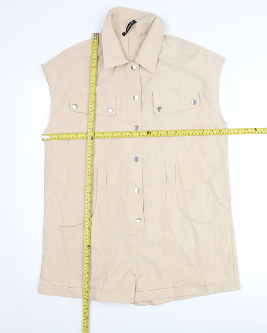 Solinary Womens Beige Sleeveless Collared Playsuit Size S