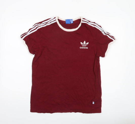 Adidas Womens Red Cotton T-Shirt Size 14 Short Sleeve Casual Top