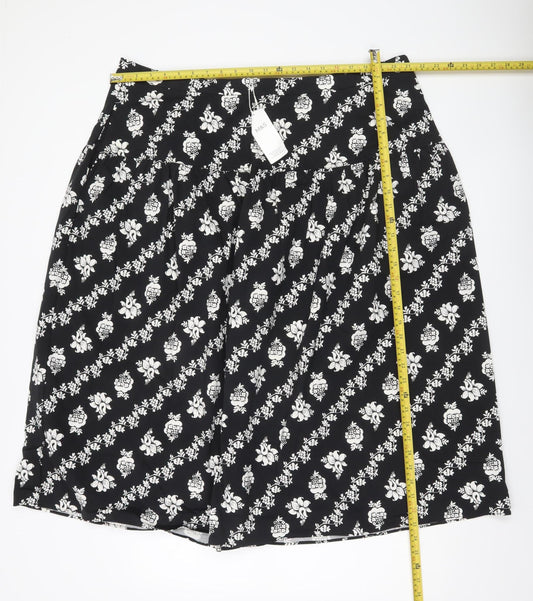 Marks and Spencer Women’s Black Floral Cotton Stretch Knee Length Skirt Size 22