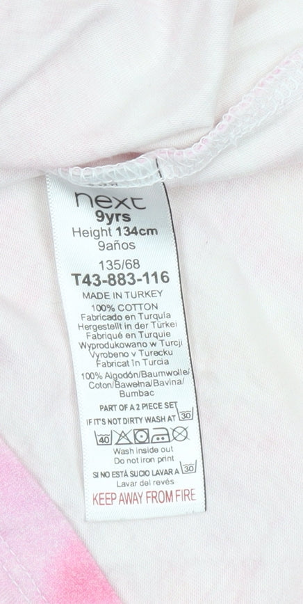Brand and care label for Next girls’ pink tie dye sun shine bright t-shirt 9 years cotton