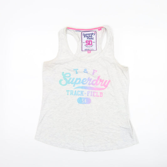 Superdry Womens White Racerback Tank Top Size M Cotton Blend