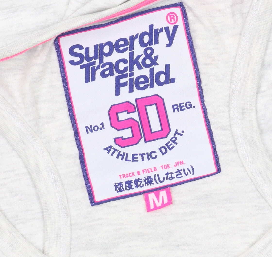 Superdry Womens White Racerback Tank Top Size M Cotton Blend