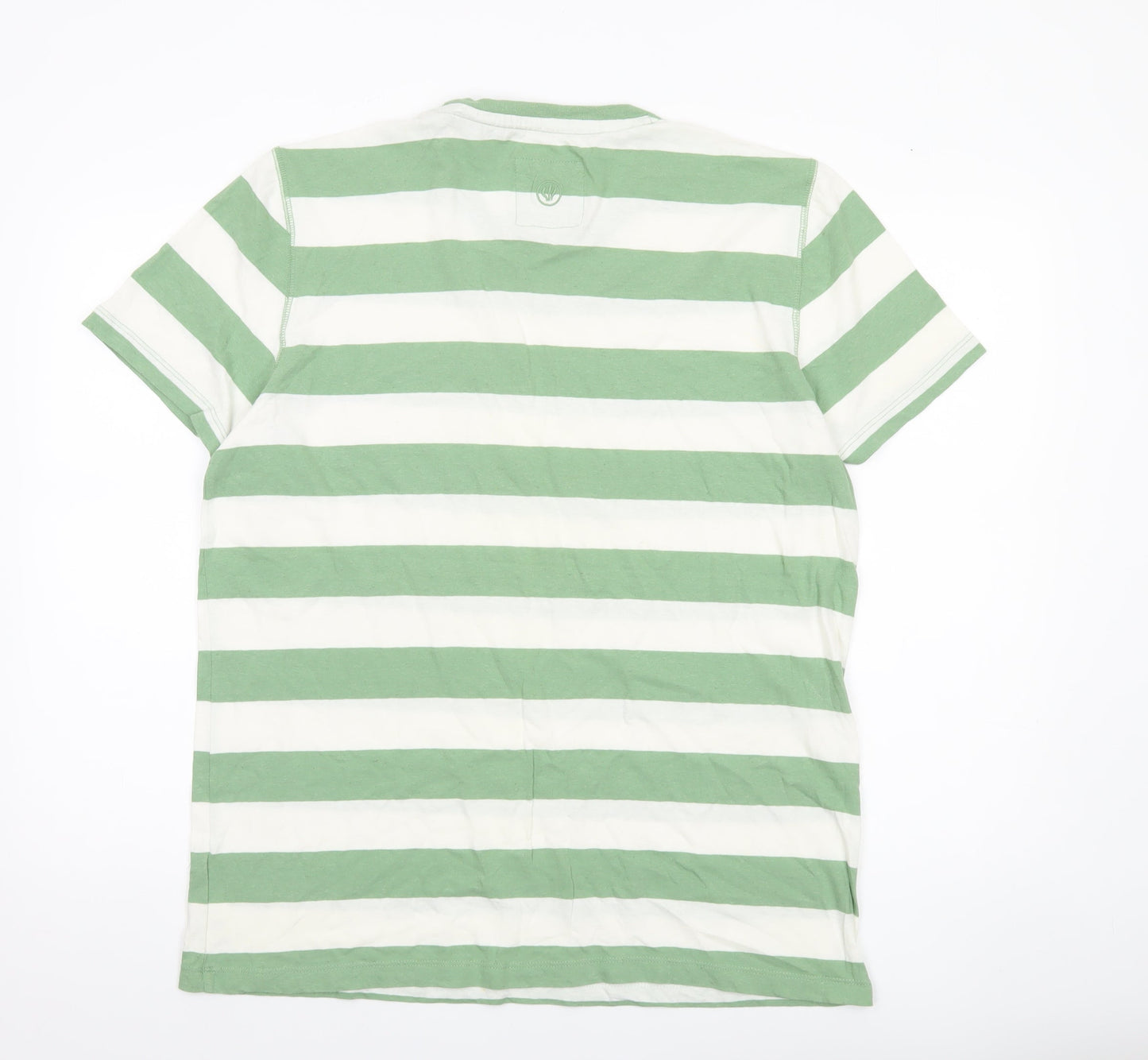 Fat Face Men's Green White Striped Cotton Linen T-Shirt Size L