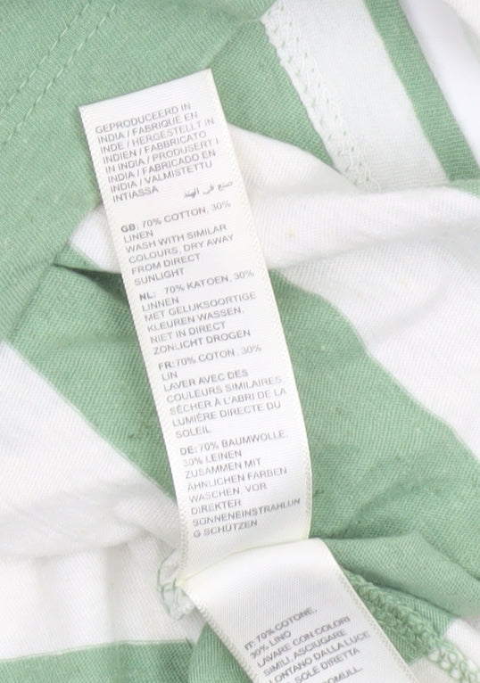 Fat Face Men's Green White Striped Cotton Linen T-Shirt Size L