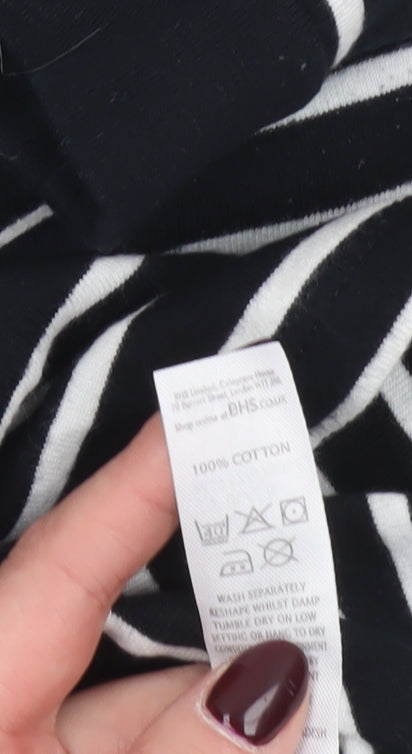 BHS Womens Black White Striped Cotton T-Shirt Size 16