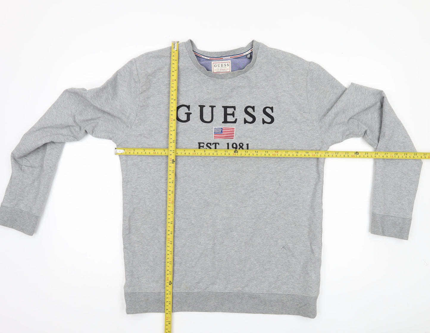 Guess Men’s Grey Slim Fit Graphic Logo Sweatshirt Size L