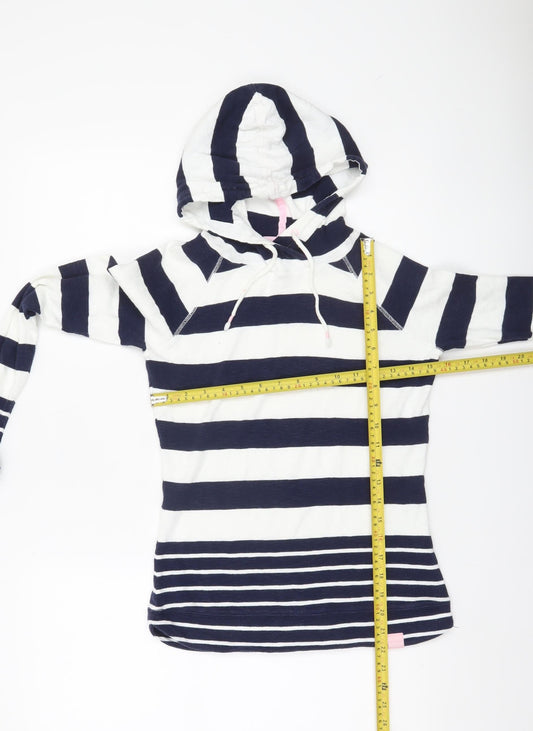 Joules Women’s Navy White Striped Hoodie UK 6 Cotton Pullover
