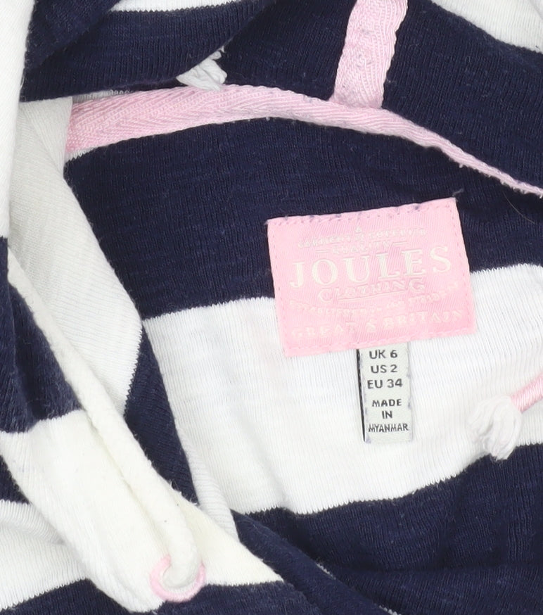 Joules Women’s Navy White Striped Hoodie UK 6 Cotton Pullover