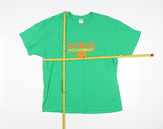 Gildan Mens XL Green Space Academy Graphic Cotton T-Shirt