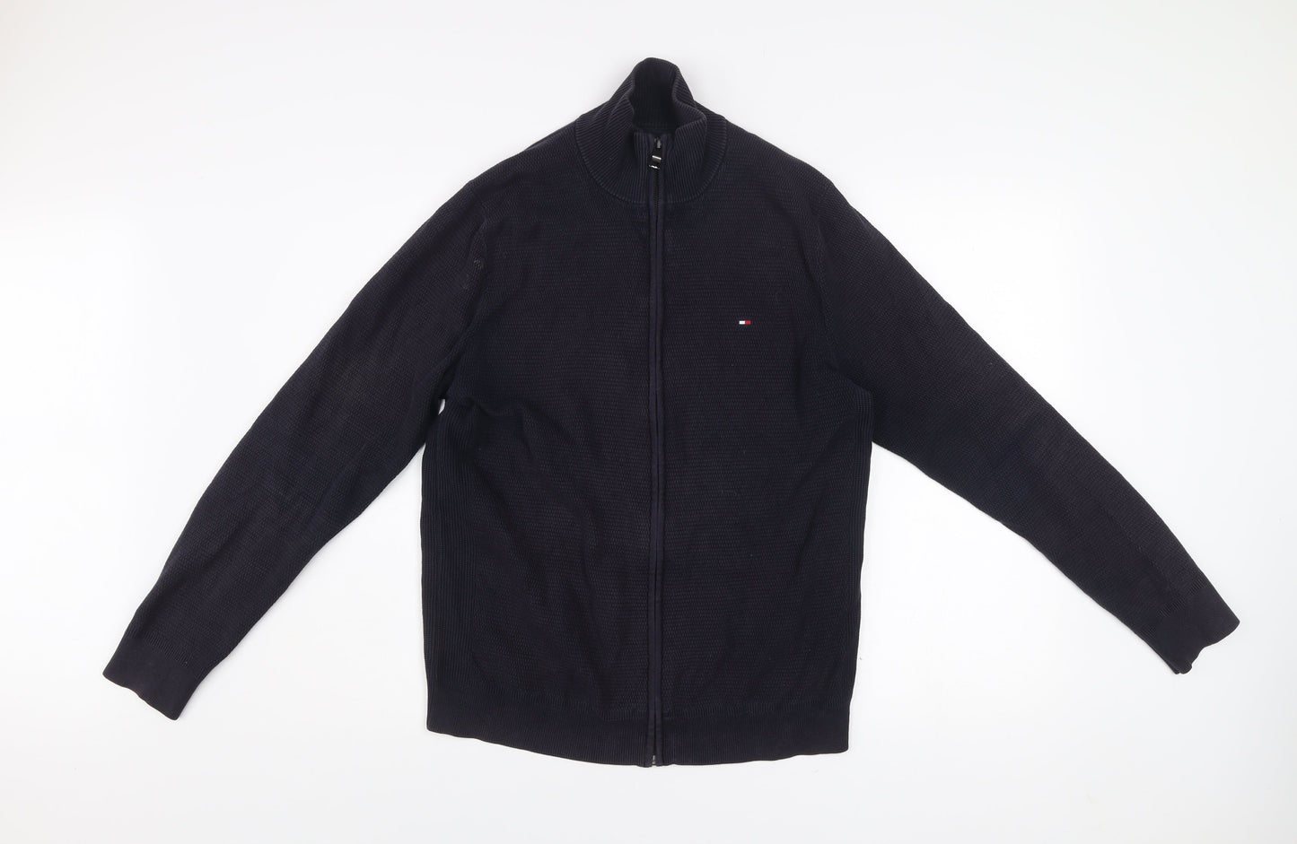 Tommy Hilfiger Men Black Knit Full Zip Jacket Size M Cotton Blend