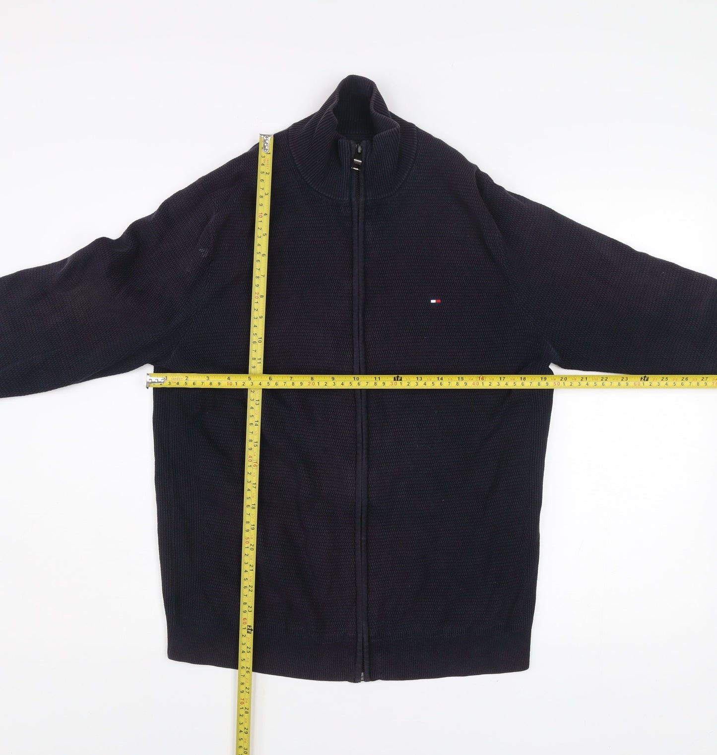 Tommy Hilfiger Men Black Knit Full Zip Jacket Size M Cotton Blend