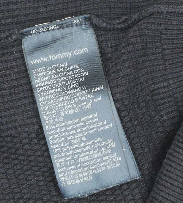Tommy Hilfiger Men Black Knit Full Zip Jacket Size M Cotton Blend