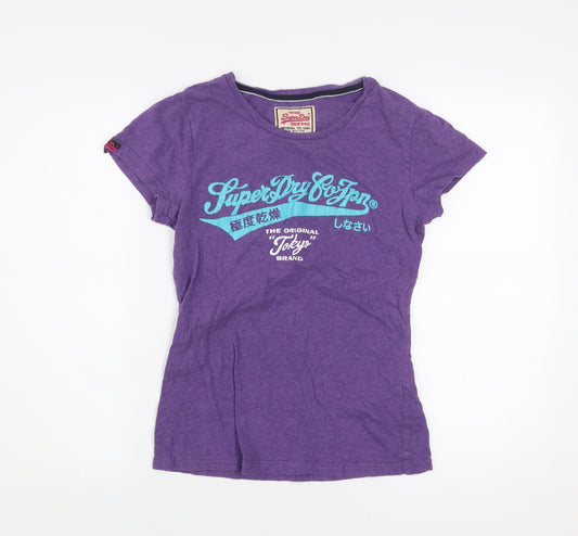 Superdry Womens Purple Graphic T-Shirt Size M Short Sleeve Cotton