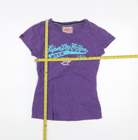 Superdry Womens Purple Graphic T-Shirt Size M Short Sleeve Cotton