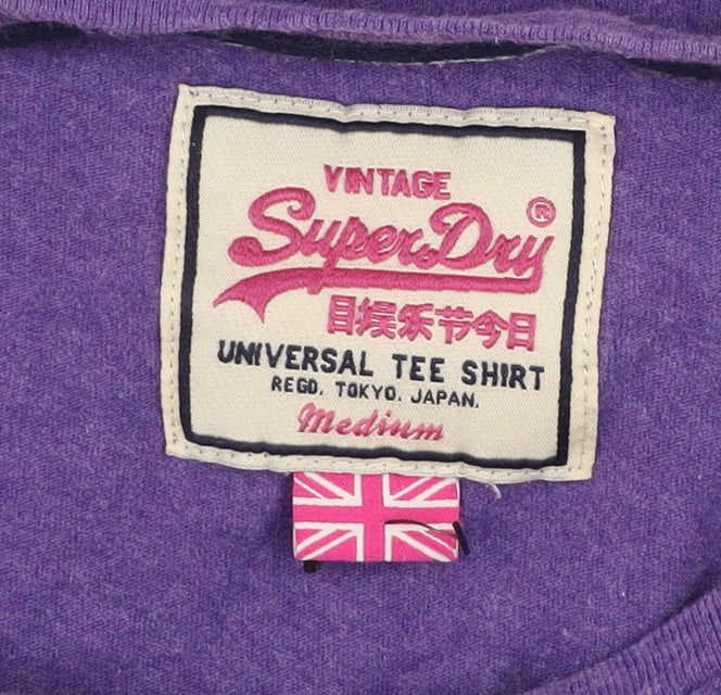 Superdry Womens Purple Graphic T-Shirt Size M Short Sleeve Cotton