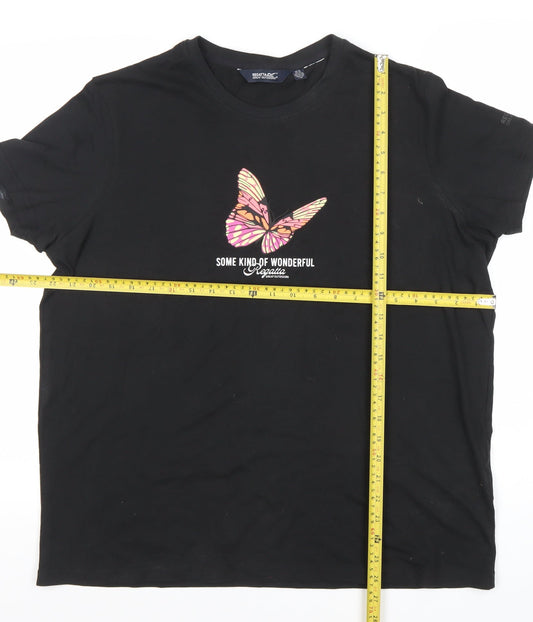 Regatta Womens Black Butterfly Print Cotton T-Shirt UK 18