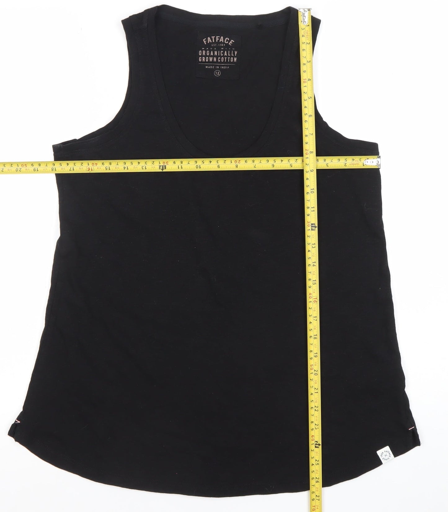 FatFace Womens Black Size 12 Cotton Tank Top Scoop Neck Sleeveless