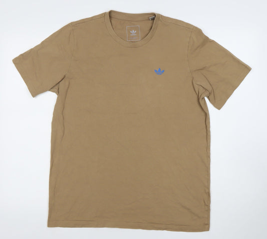 Adidas Men's Beige Medium Skateboarding Logo Cotton T-Shirt
