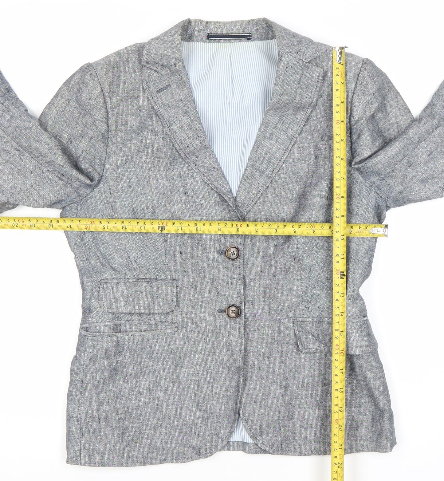 Gant Womens Grey Linen Blend Blazer UK 10 Regular Fit Two Button Jacket