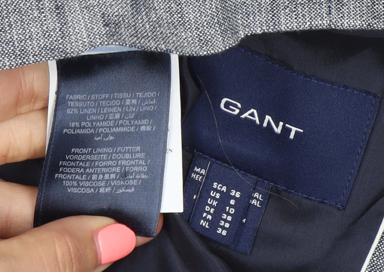 Gant Womens Grey Linen Blend Blazer UK 10 Regular Fit Two Button Jacket
