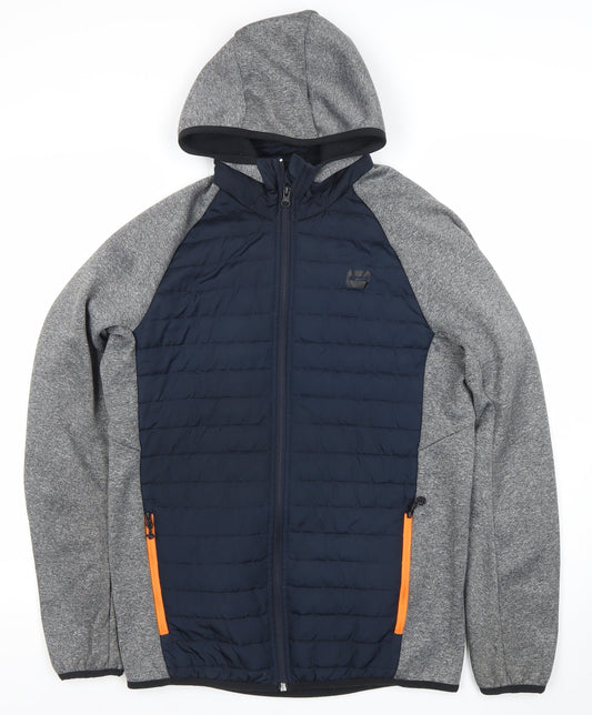 Jack & Jones Mens Blue Grey Hooded Puffer Jacket Size S