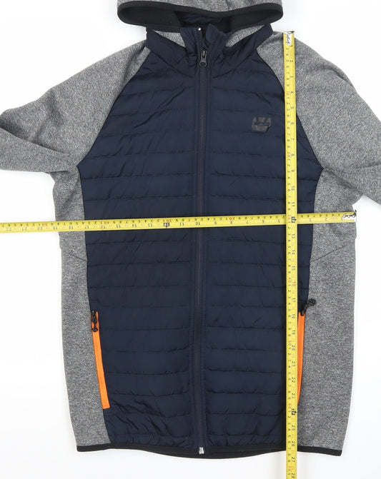 Jack & Jones Mens Blue Grey Hooded Puffer Jacket Size S
