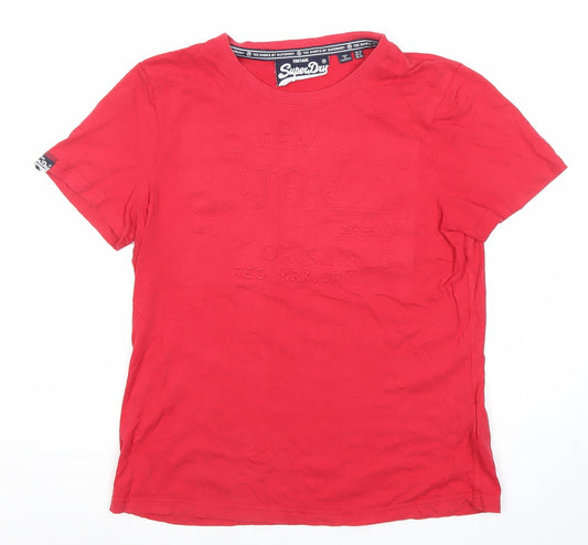 Superdry Womens Red Cotton Crew Neck Logo T-Shirt Size 12