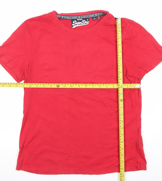 Superdry Womens Red Cotton Crew Neck Logo T-Shirt Size 12