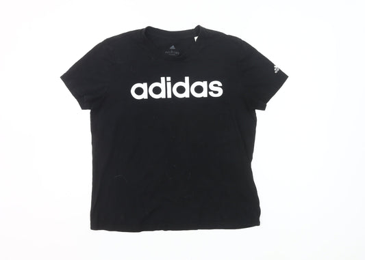 Adidas Womens Black L Logo T-Shirt Short Sleeve Cotton Sports Tee