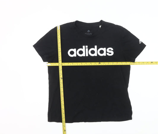 Adidas Womens Black L Logo T-Shirt Short Sleeve Cotton Sports Tee