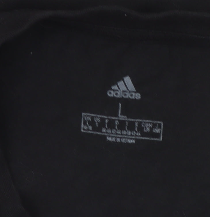 Adidas Womens Black L Logo T-Shirt Short Sleeve Cotton Sports Tee