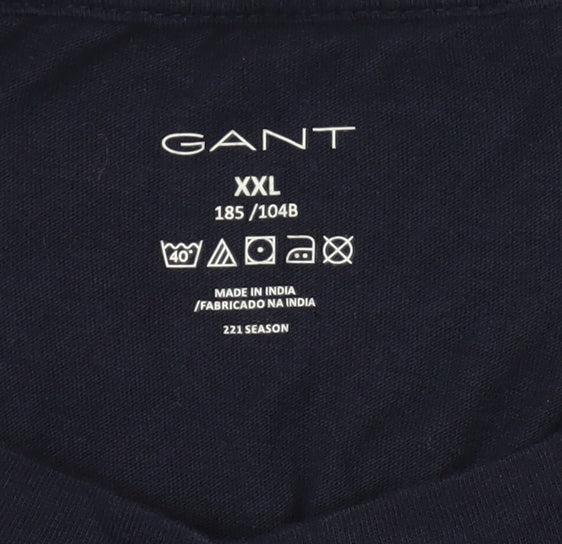 Gant Men’s Blue 2XL V-Neck Cotton Short Sleeve T-Shirt