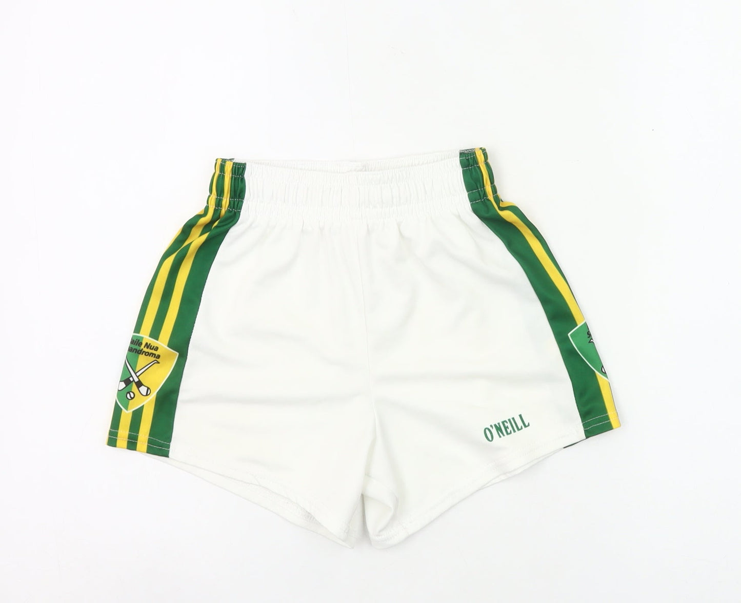 O'Neill Boys White Green Athletic Sports Shorts 24in Elastic Waist