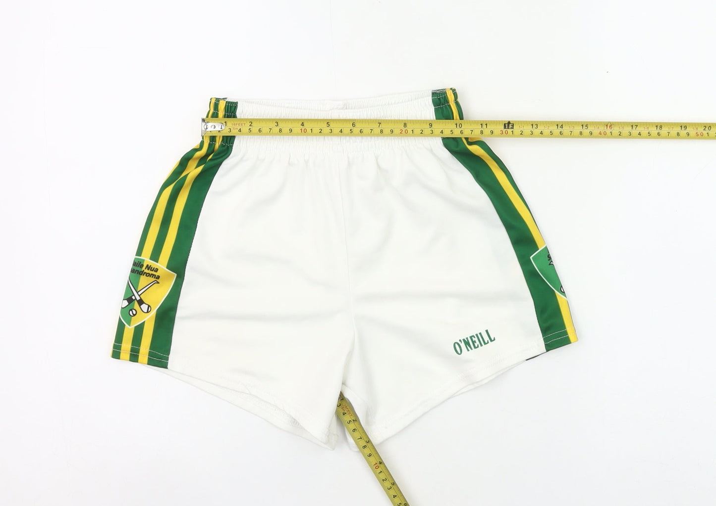 O'Neill Boys White Green Athletic Sports Shorts 24in Elastic Waist