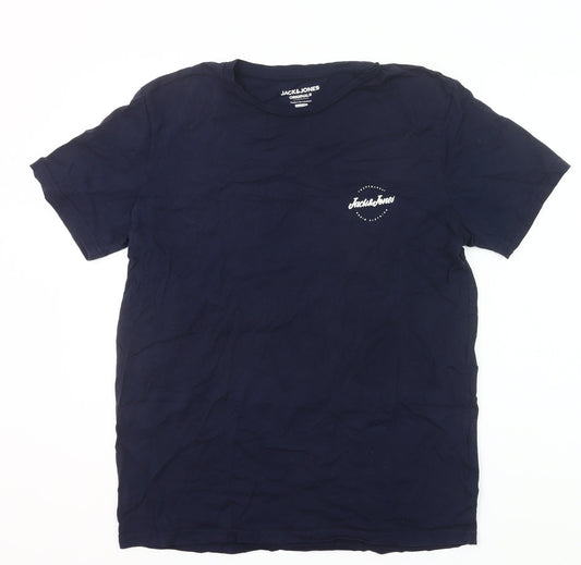Jack & Jones Men’s Blue Regular Fit Cotton Crew Neck T-Shirt M