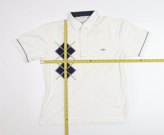 Matchplay Mens White Argyle Golf Polo Shirt Size L Cotton
