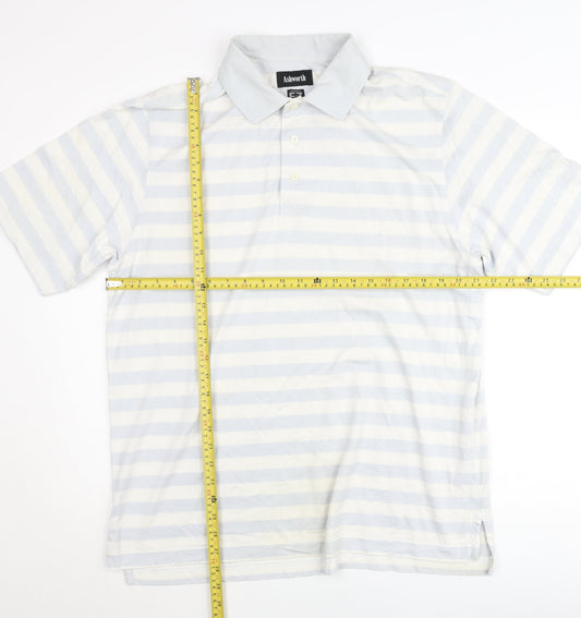 Ashworth Men’s Blue Striped Cotton Polo Shirt M Regular Fit