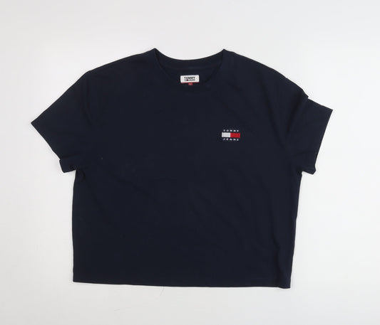Tommy Jeans Womens Blue L Basic Short Sleeve T-Shirt Cotton