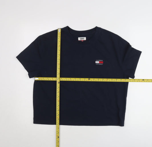 Tommy Jeans Womens Blue L Basic Short Sleeve T-Shirt Cotton